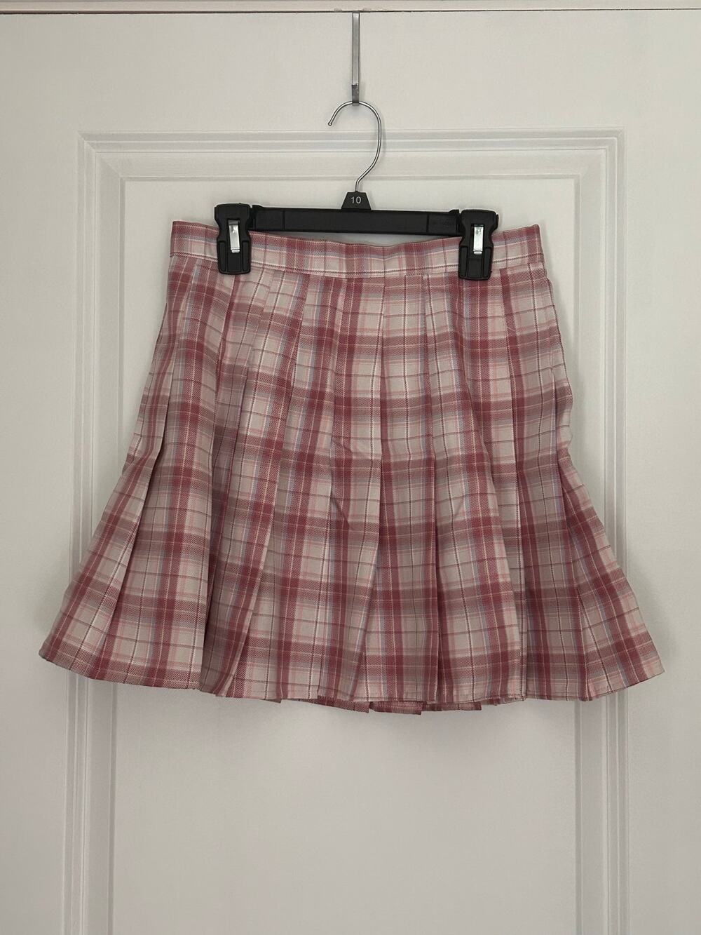 Romwe Skirt Womens Pink Small Plaid Pleated